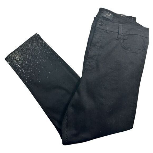 NWT Jen7  Women’s Plus Size Black Crop Pants with Hem Embellishment- Size 18 - Picture 1 of 8